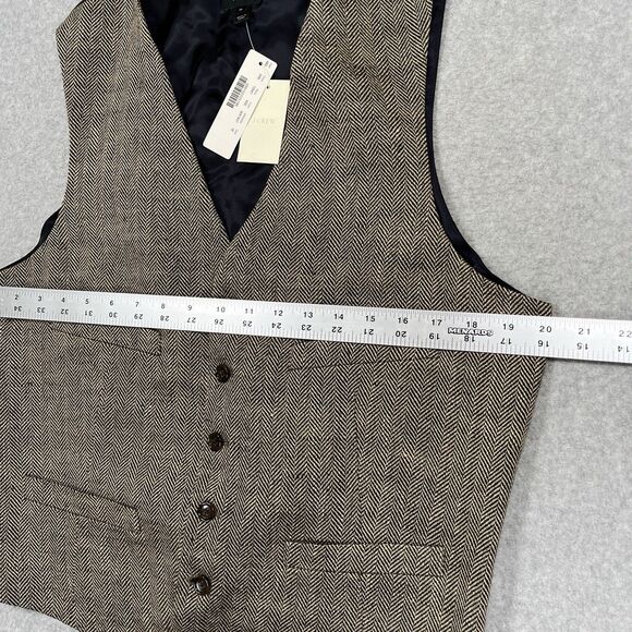 J Crew Ludlow Suit Vest Waistcoat Sz M Brown Herringbone Italian Linen 6 Button - Picture 3 of 12